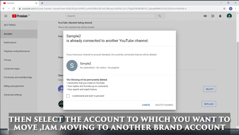 how to transfer youtube account to another email